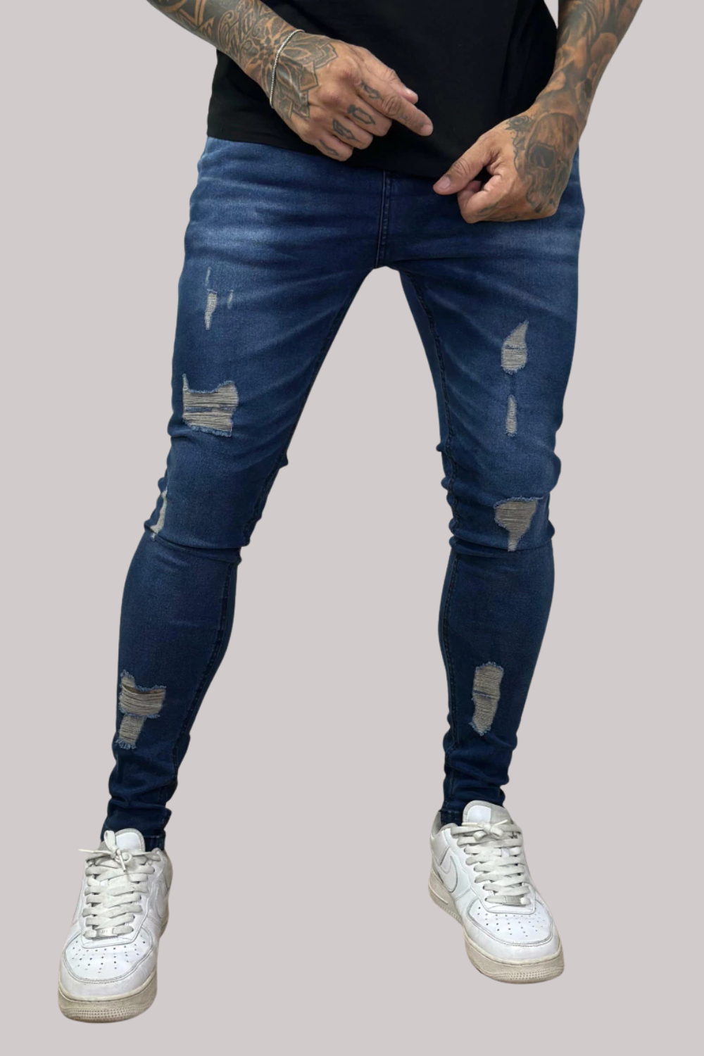 CALÇA LLEVA SUPER SKINNY DESTROYED JEANS ESCURO CJLLEVA0042