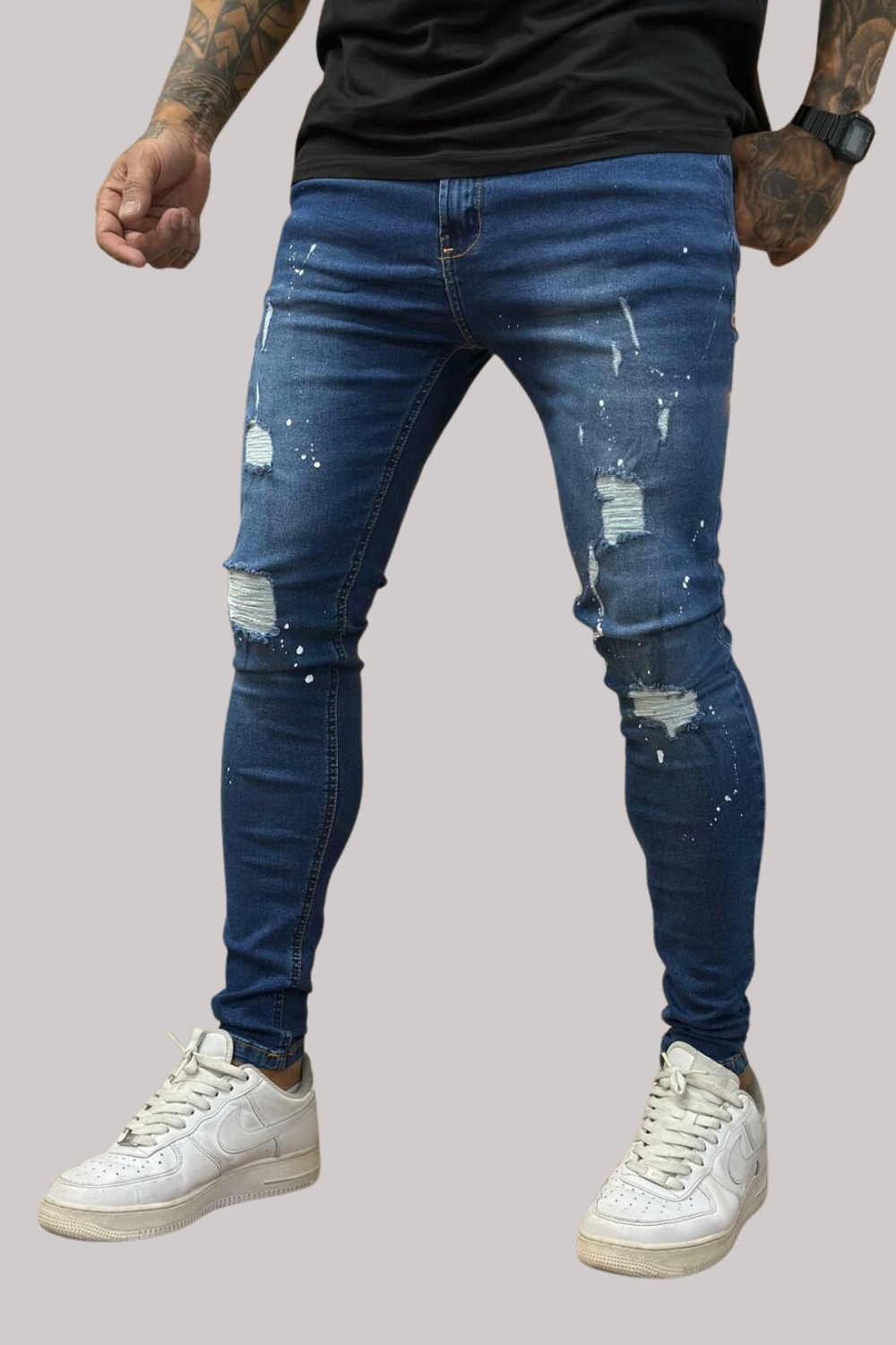CALÇA LLEVA SUPER SKINNY DESTROYED JEANS ESCURO CJLLEVA0040
