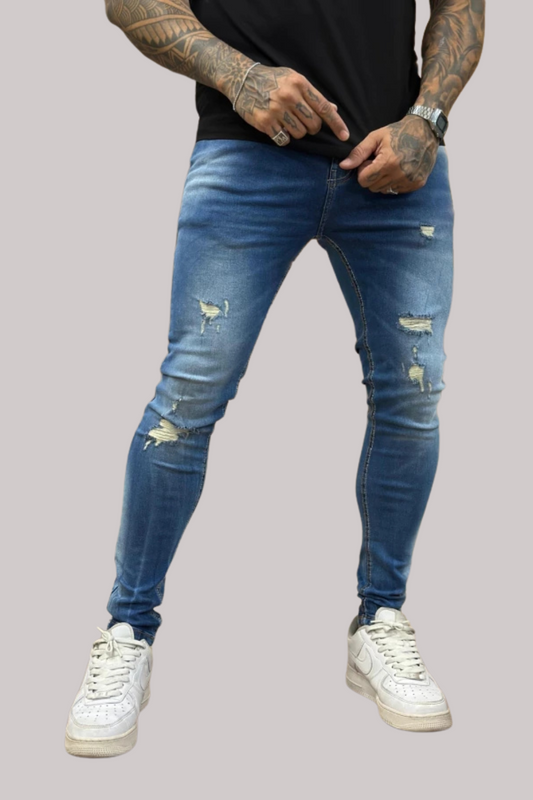CALÇA JEANS ESCURO COM RASGOS LLEVA
