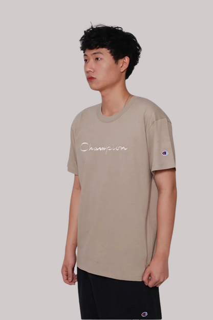 CAMISETA CHAMPION SCRIPT LOGO BORDADO EVA TECIDO MEIA MALHA GROSSO