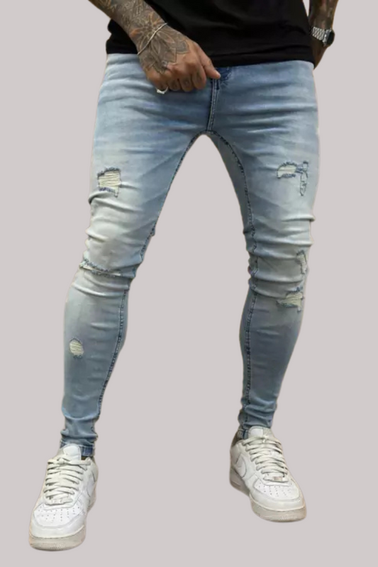 CALÇA JEANS LLEVA PREMIUM SKINNY DESTROYED JEANS CLARO