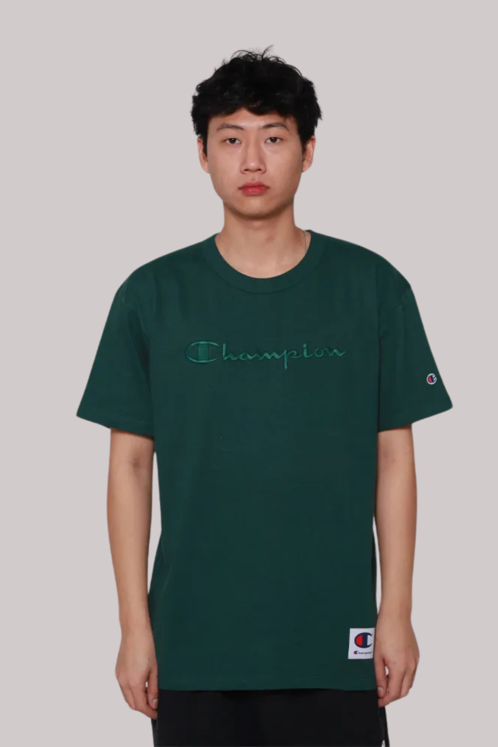 CAMISETA CHAMPION SCRIPT LOGO BORDADO EVA TECIDO MEIA MALHA GROSSO