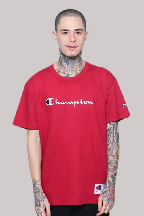CAMISETA CHAMPION SCRIPT LOGO BORDADO EVA TECIDO MEIA MALHA GROSSO
