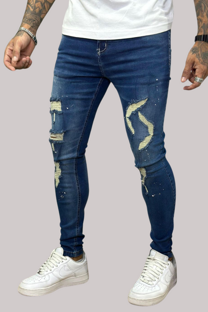 CALCA LLEVA JEANS SUPER SKINNY JEANS ESCURO DETALHE DESTROYED